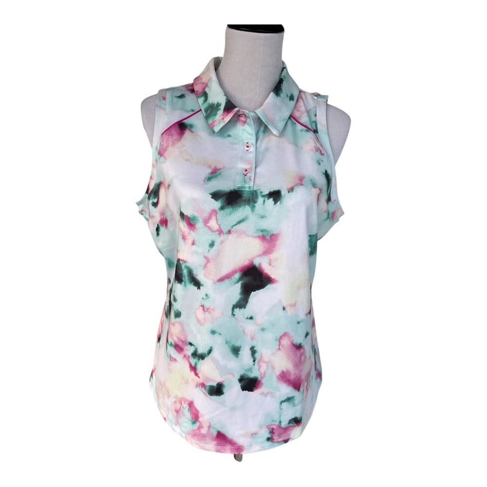 Tek Gear Women's Size-L Sleeveless Golf Polo Aqua Multi Dye Green